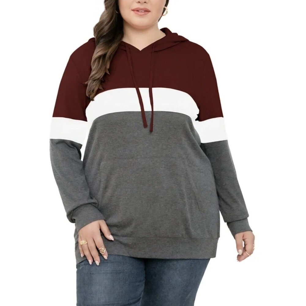 Womens XXL Color Block Light Weight Hoodie Top Shirt Burgundy Gray White  EUC
